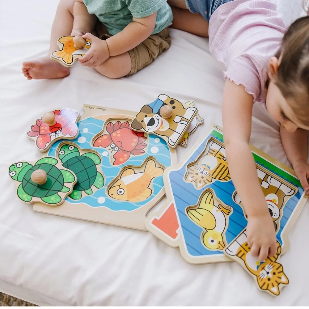 Melissa & Doug Jumbo Knob Wooden Puzzles Set - Fish & Pets